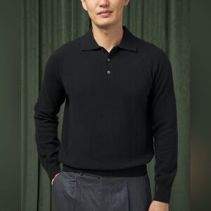 Spier & Mackay 100% Merino Wool Black Long Sleeve Polo Sweater Men’s Size Large
